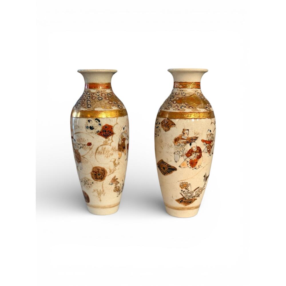 Pair of Japanese Porcelain Vases with Satsuma-Style Decoration